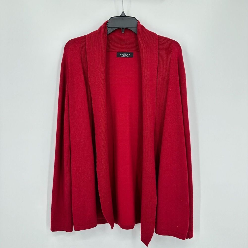 Made By Johnny Sweater Womens M Red Cardigan Open Front Minimalist Drape Neck